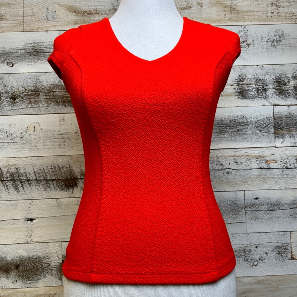 Anthropologie 9H15 STCL Red Stretch Top Size XXS V-Neck Waffled Fitted Retro Top